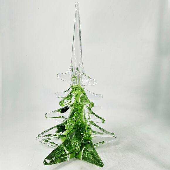 Konstglas Ronneby Sweden Crystal Glass Clear & Green Christmas Tree 11" Signed - Picture 1 of 5